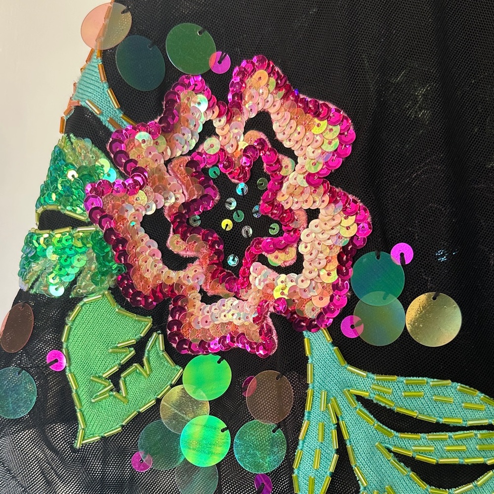 Berek Black Sheer Poncho with Sequin Floral Accents - Picture 5 of 11